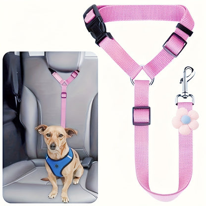 Retractable Pet Car Seat Belt - Flower Headrest Tether for Dogs & Cats