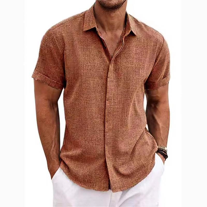 Men's Linen Short Sleeve Button Down Casual Shirt