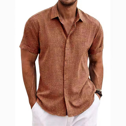 Men's Linen Short Sleeve Button Down Casual Shirt