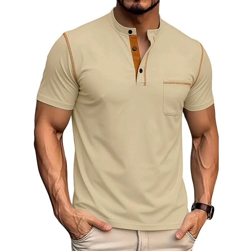 Men's Short Sleeve Henley Shirt, Quick Dry Casual Slim Fit Tee with Contrast Trim