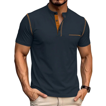 Men's Short Sleeve Henley Shirt, Quick Dry Casual Slim Fit Tee with Contrast Trim