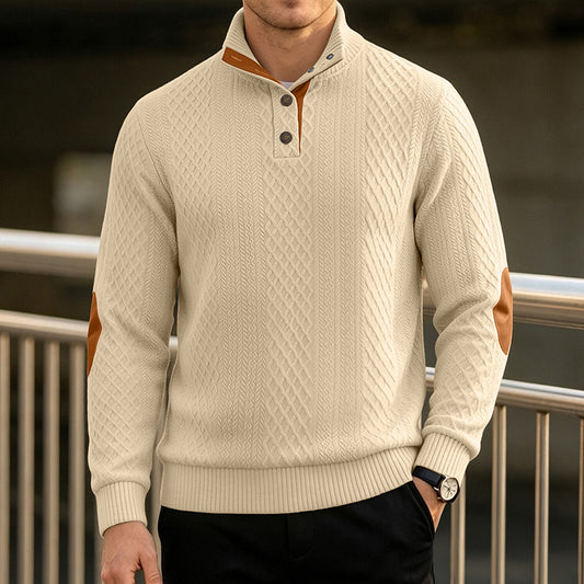 Men's Quarter-Button Jacquard Mock Neck Sweater
