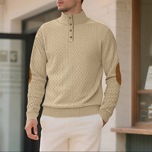 Men's Quarter-Button Jacquard Mock Neck Sweater