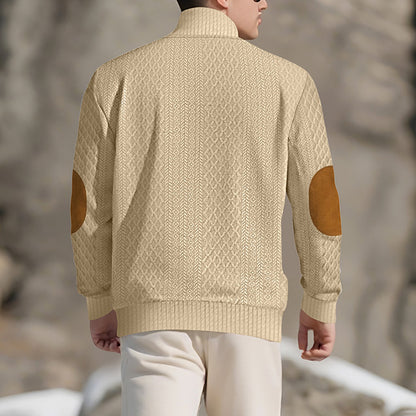 Men's Quarter-Button Jacquard Mock Neck Sweater