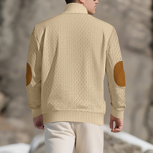 Men's Quarter-Button Jacquard Mock Neck Sweater