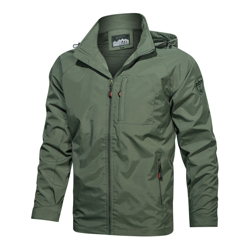 Men's Lightweight Water-Resistant Windbreaker Jacket with Detachable Hood