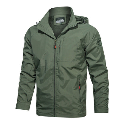 Men's Lightweight Water-Resistant Windbreaker Jacket with Detachable Hood