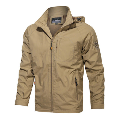 Men's Lightweight Water-Resistant Windbreaker Jacket with Detachable Hood