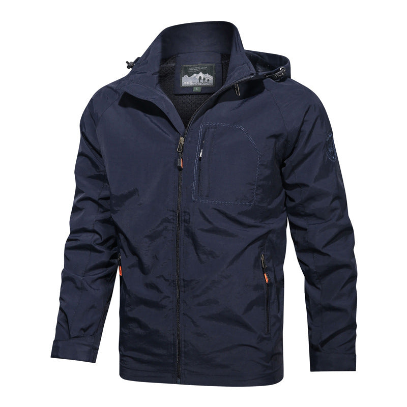 Men's Lightweight Water-Resistant Windbreaker Jacket with Detachable Hood