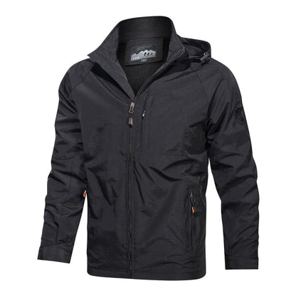Men's Lightweight Water-Resistant Windbreaker Jacket with Detachable Hood