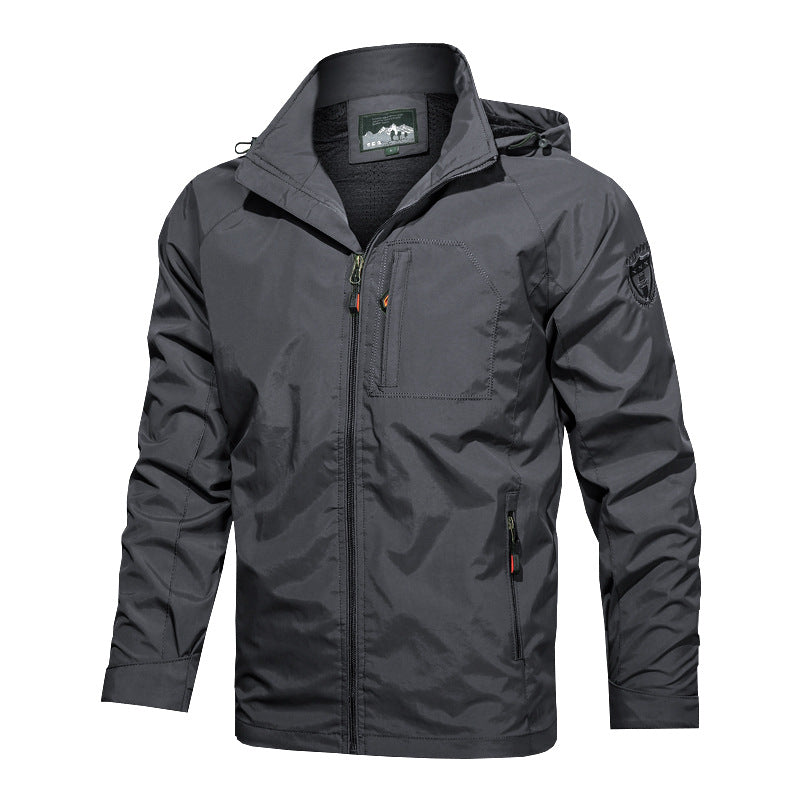 Men's Lightweight Water-Resistant Windbreaker Jacket with Detachable Hood