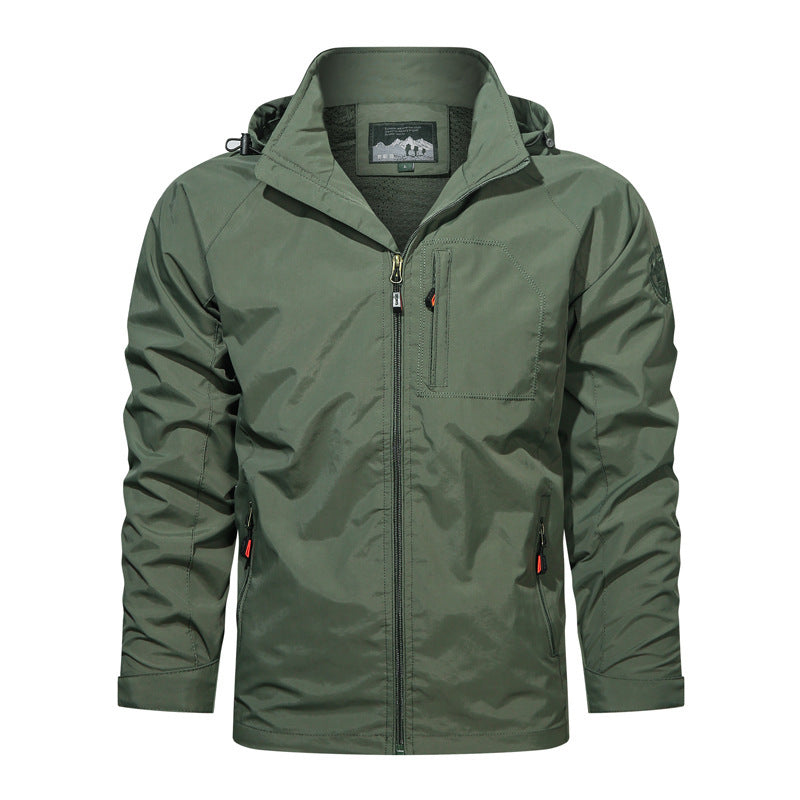 Men's Lightweight Water-Resistant Windbreaker Jacket with Detachable Hood