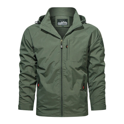 Men's Lightweight Water-Resistant Windbreaker Jacket with Detachable Hood