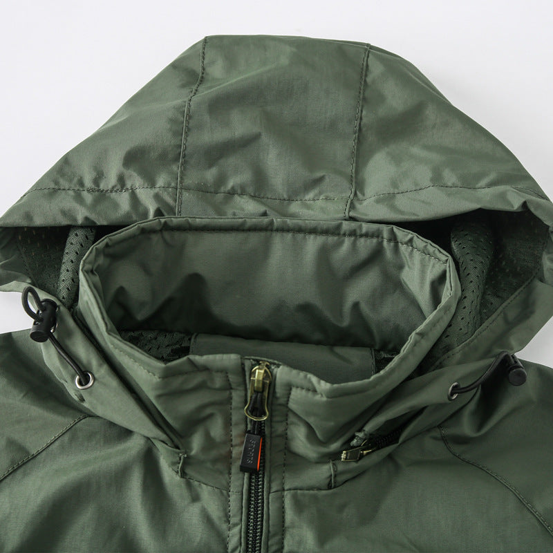 Men's Lightweight Water-Resistant Windbreaker Jacket with Detachable Hood