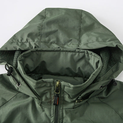 Men's Lightweight Water-Resistant Windbreaker Jacket with Detachable Hood