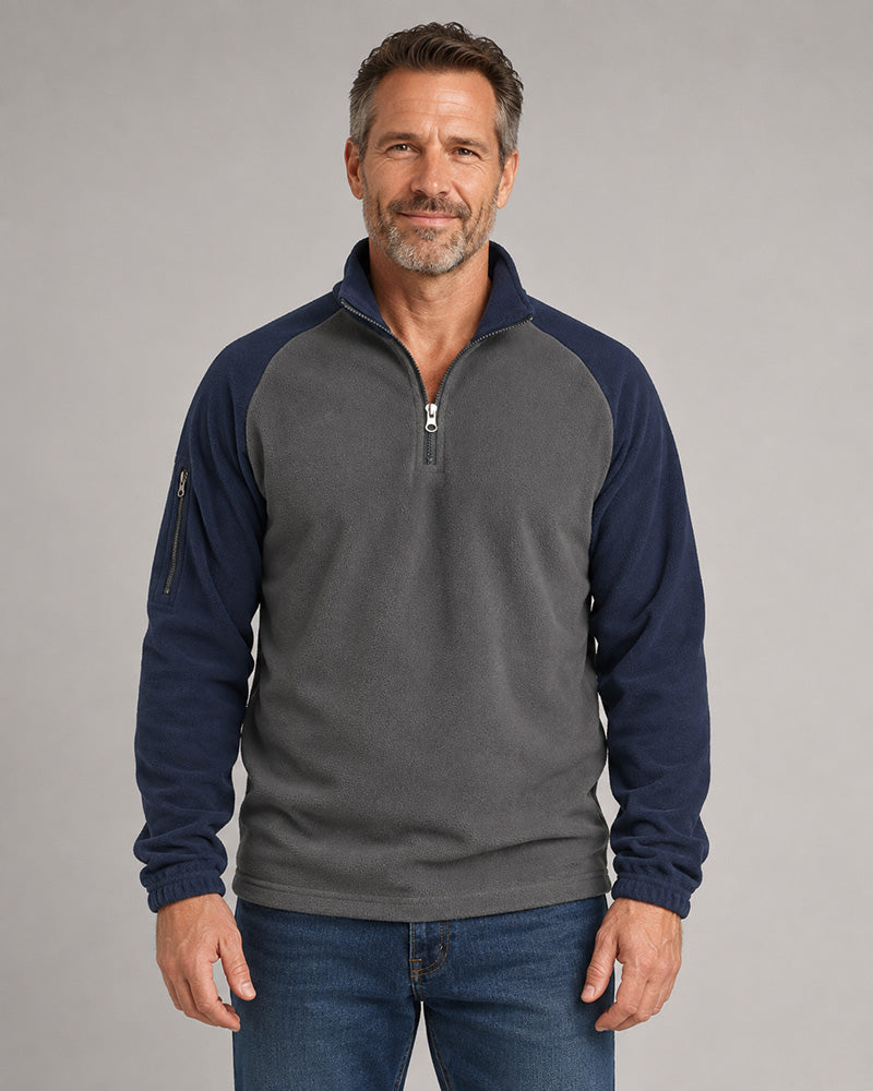 Men's Quarter-Zip Fleece Pullover with Sleeve Pocket
