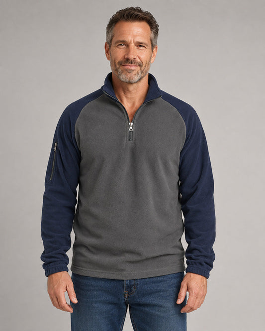 Men's Quarter-Zip Fleece Pullover with Sleeve Pocket