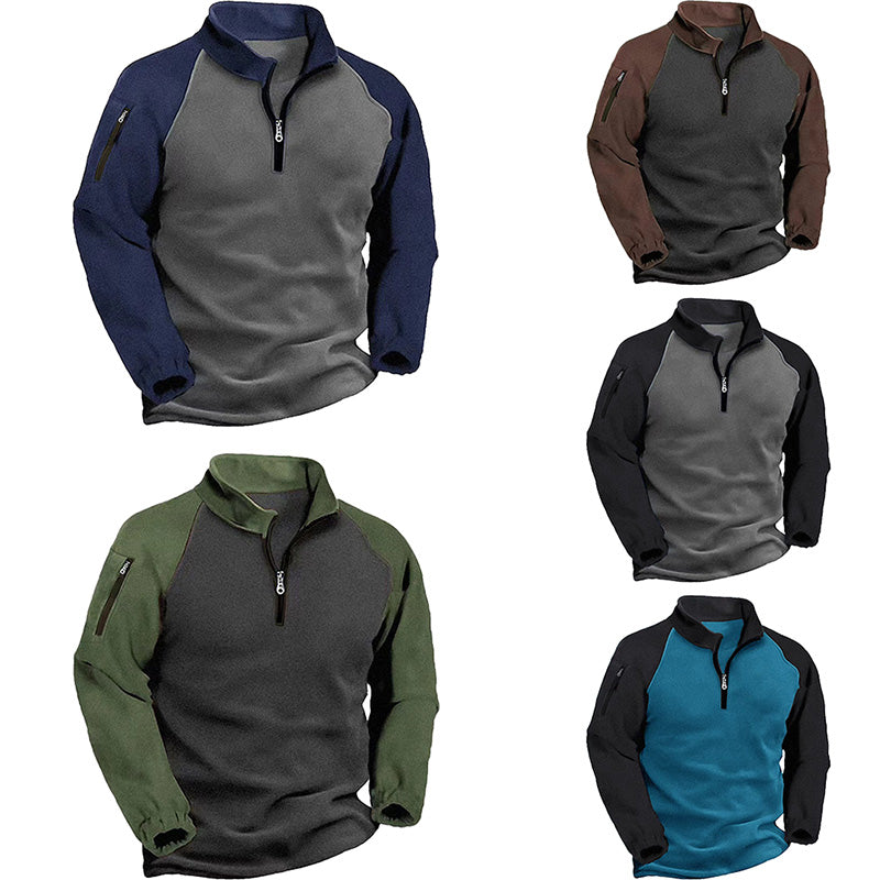 Men's Quarter-Zip Fleece Pullover with Sleeve Pocket
