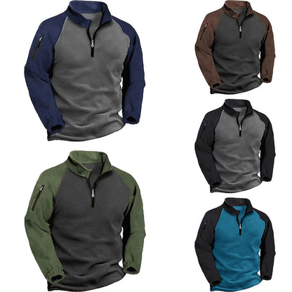 Men's Quarter-Zip Fleece Pullover with Sleeve Pocket