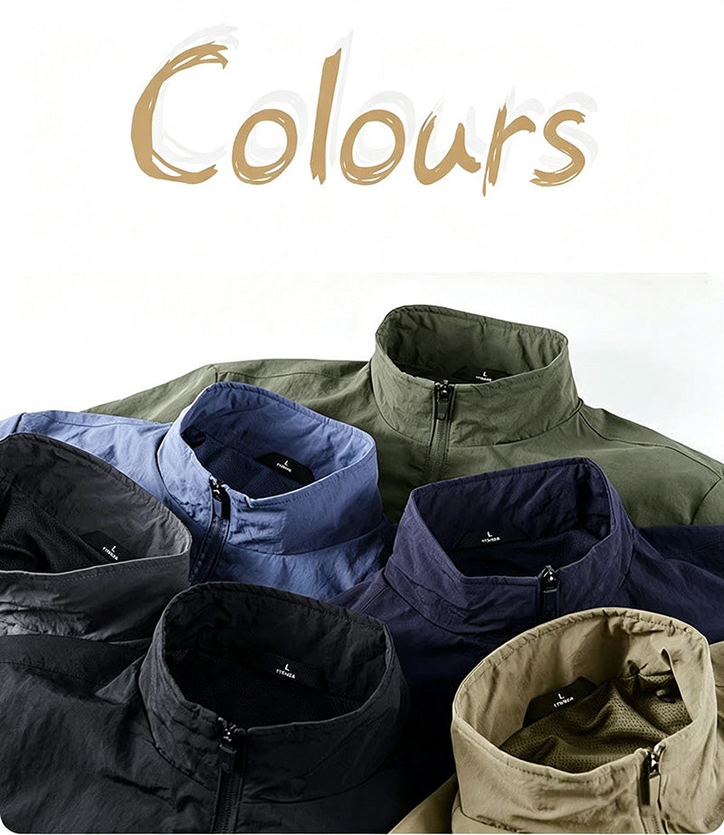 Men’s Lightweight Stand Collar Jacket – Casual Zip Outerwear