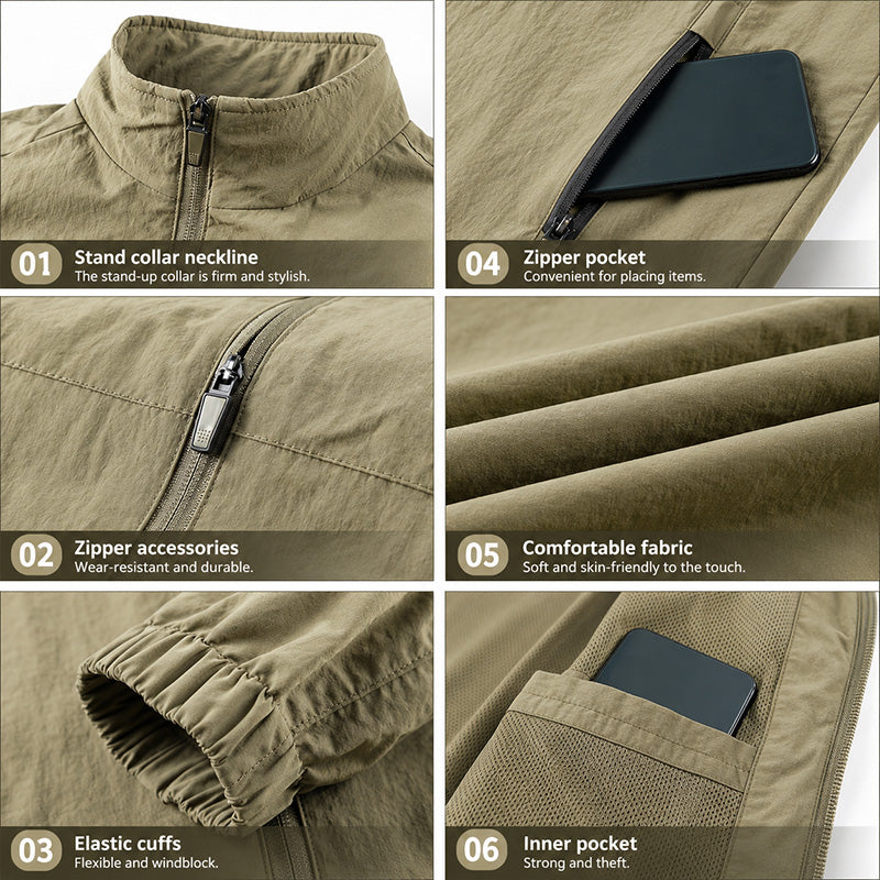 Men’s Lightweight Stand Collar Jacket – Casual Zip Outerwear