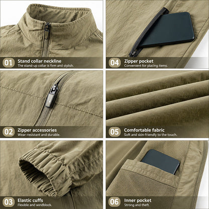 Men’s Lightweight Stand Collar Jacket – Casual Zip Outerwear