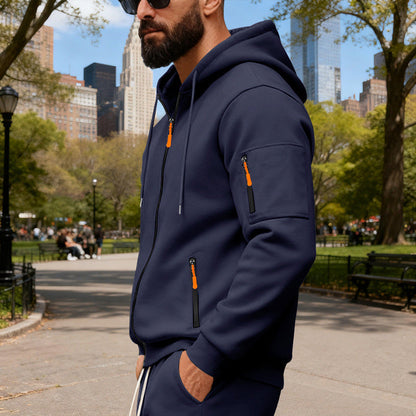 Men's Brushed Fleece Full-Zip Hoodie — Midweight Soft Layer with Zip Pockets