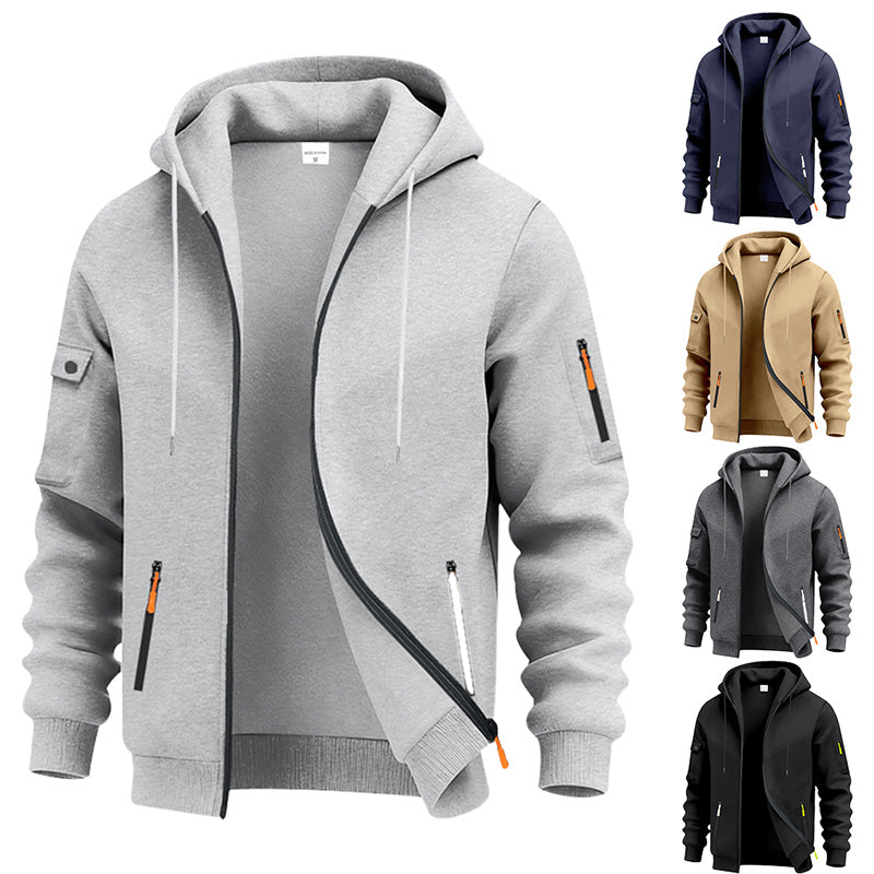 Men's Brushed Fleece Full-Zip Hoodie — Midweight Soft Layer with Zip Pockets