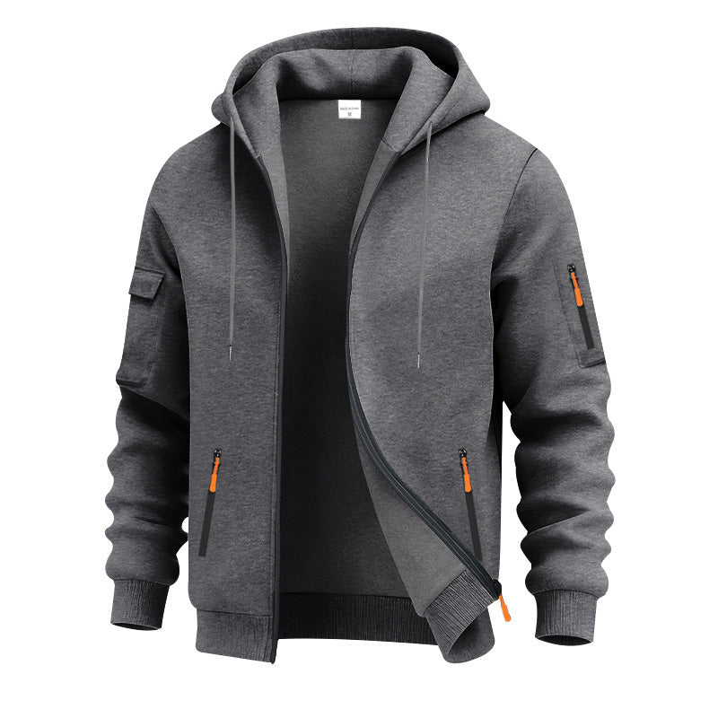 Men's Brushed Fleece Full-Zip Hoodie — Midweight Soft Layer with Zip Pockets