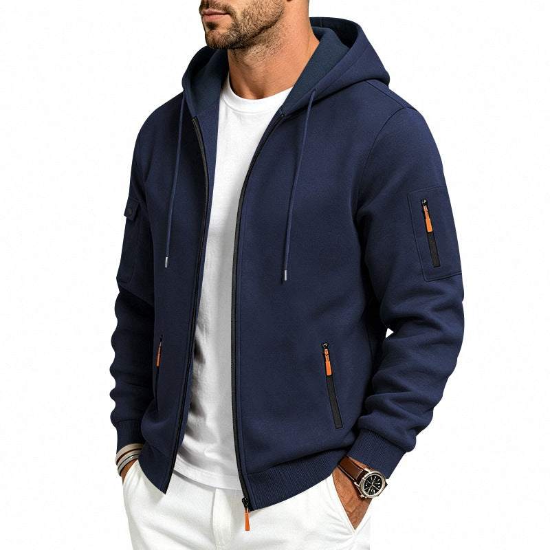 Men's Brushed Fleece Full-Zip Hoodie — Midweight Soft Layer with Zip Pockets