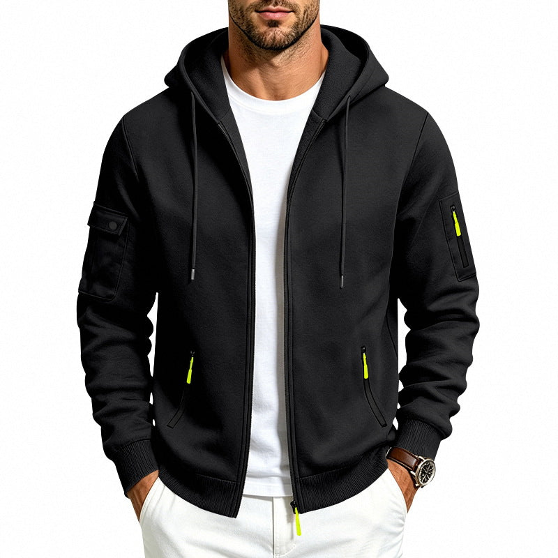 Men's Brushed Fleece Full-Zip Hoodie — Midweight Soft Layer with Zip Pockets