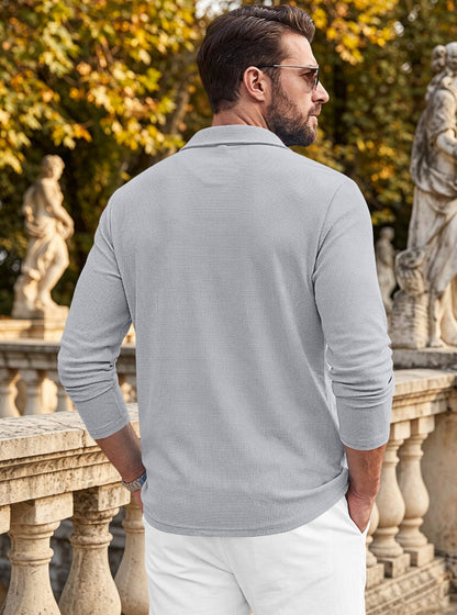 Men's Waffle-Knit Cardigan Jacket — Notch Lapel & Patch Pockets
