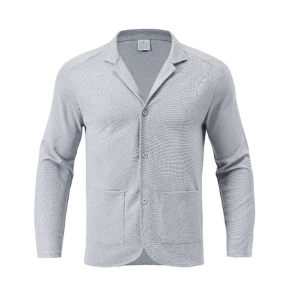 Men's Waffle-Knit Cardigan Jacket — Notch Lapel & Patch Pockets