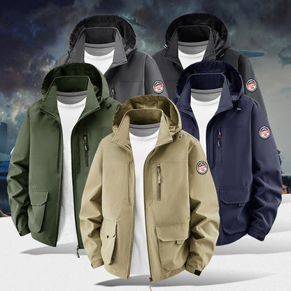 Men’s Lightweight Hooded Utility Jacket-Detachable Hood & Multi-Pocket Design