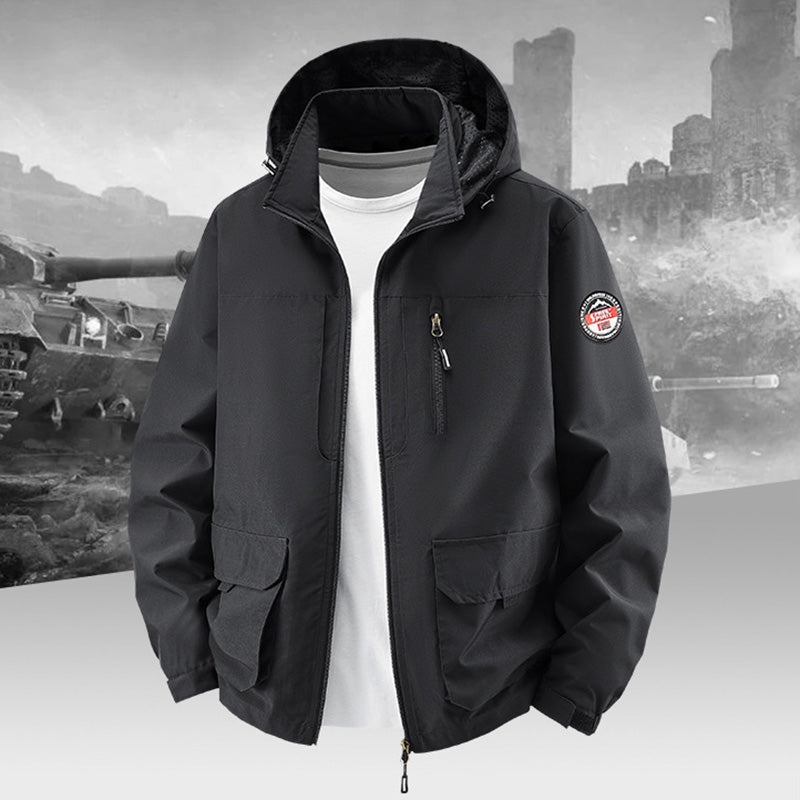 Men’s Lightweight Hooded Utility Jacket-Detachable Hood & Multi-Pocket Design