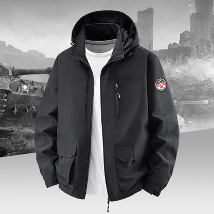 Men’s Lightweight Hooded Utility Jacket-Detachable Hood & Multi-Pocket Design
