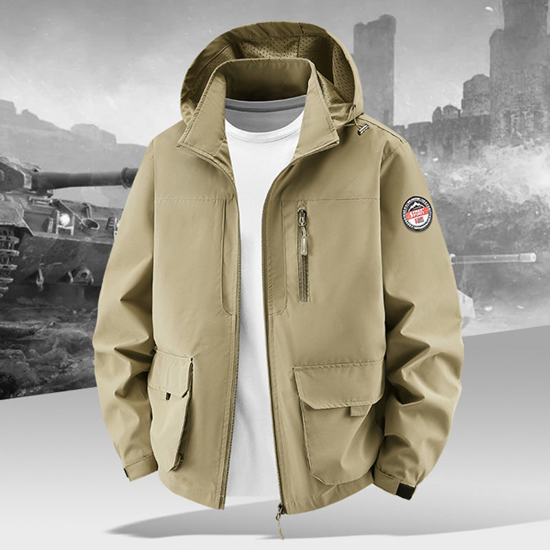 Men’s Lightweight Hooded Utility Jacket-Detachable Hood & Multi-Pocket Design