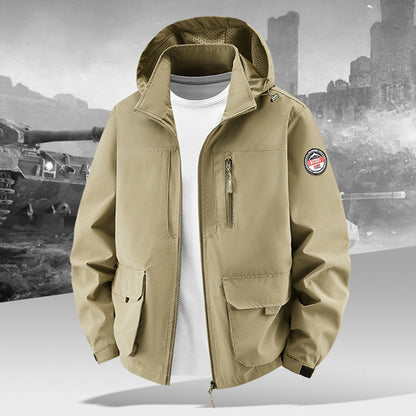 Men’s Lightweight Hooded Utility Jacket-Detachable Hood & Multi-Pocket Design