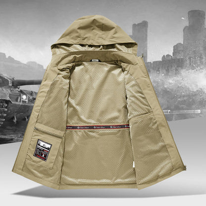 Men’s Lightweight Hooded Utility Jacket-Detachable Hood & Multi-Pocket Design