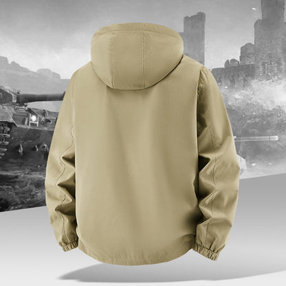 Men’s Lightweight Hooded Utility Jacket-Detachable Hood & Multi-Pocket Design