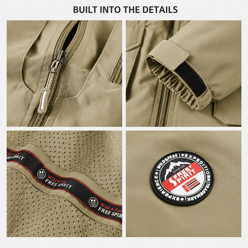Men’s Lightweight Hooded Utility Jacket-Detachable Hood & Multi-Pocket Design
