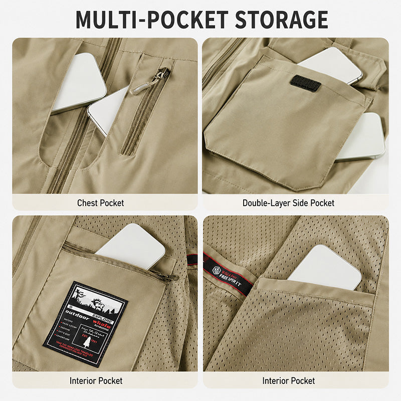 Men’s Lightweight Hooded Utility Jacket-Detachable Hood & Multi-Pocket Design