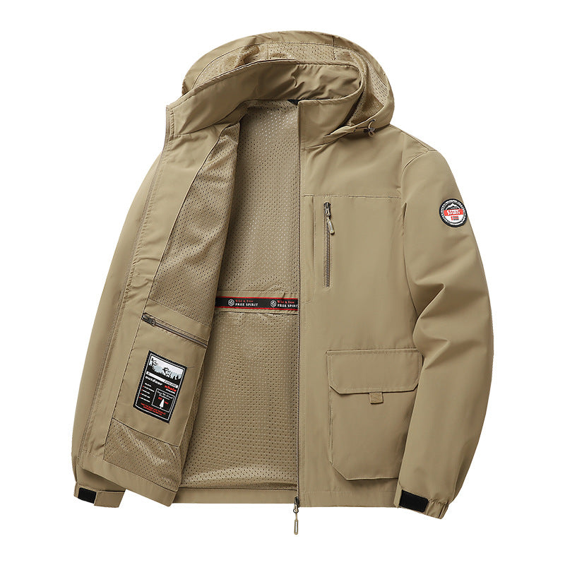 Men’s Lightweight Hooded Utility Jacket-Detachable Hood & Multi-Pocket Design