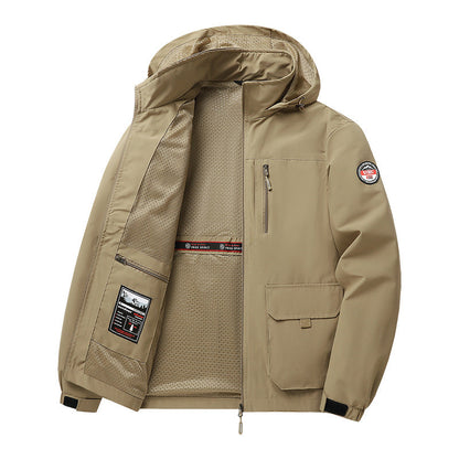 Men’s Lightweight Hooded Utility Jacket-Detachable Hood & Multi-Pocket Design
