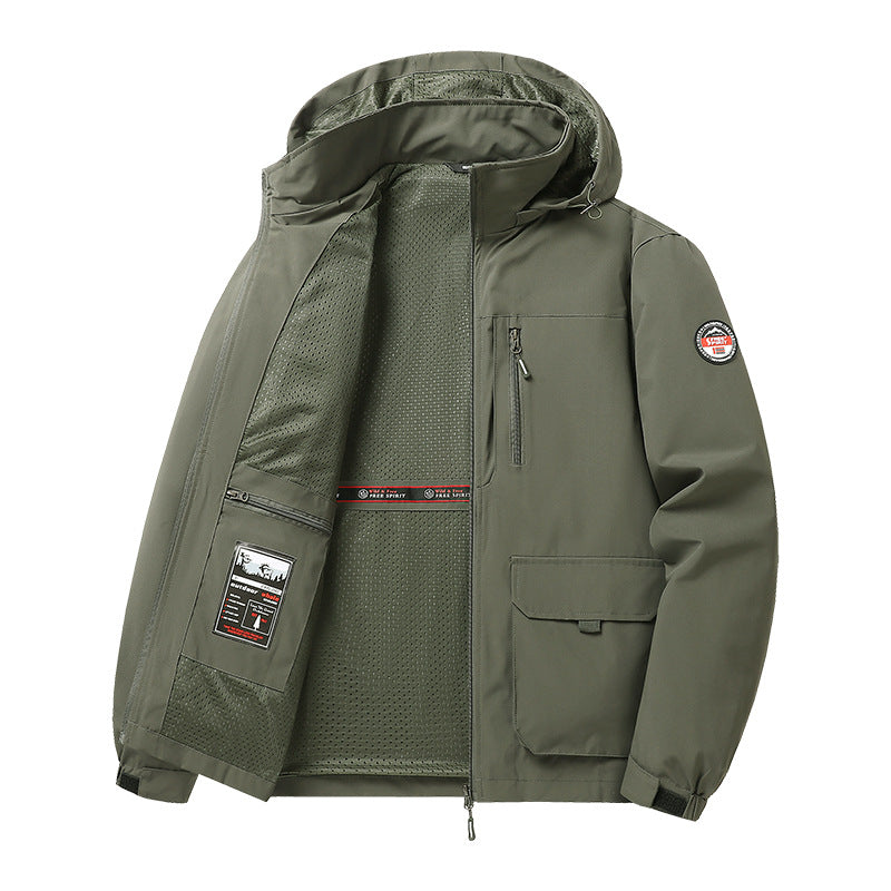 Men’s Lightweight Hooded Utility Jacket-Detachable Hood & Multi-Pocket Design