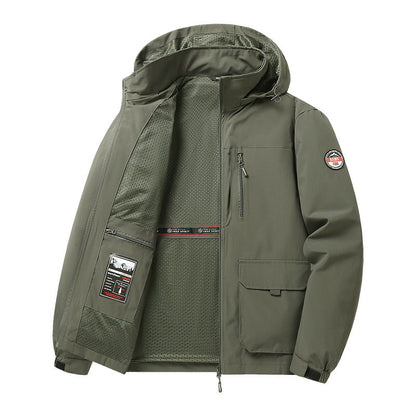 Men’s Lightweight Hooded Utility Jacket-Detachable Hood & Multi-Pocket Design