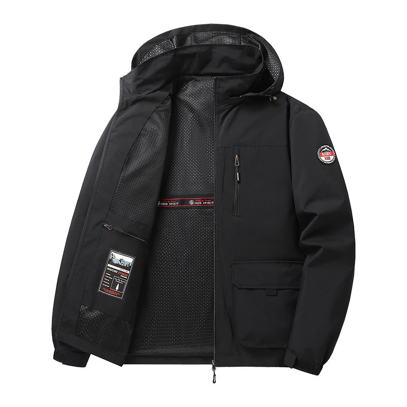 Men’s Lightweight Hooded Utility Jacket-Detachable Hood & Multi-Pocket Design
