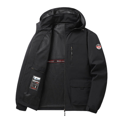 Men’s Lightweight Hooded Utility Jacket-Detachable Hood & Multi-Pocket Design