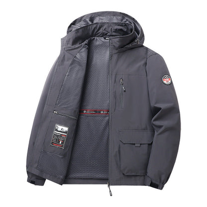 Men’s Lightweight Hooded Utility Jacket-Detachable Hood & Multi-Pocket Design