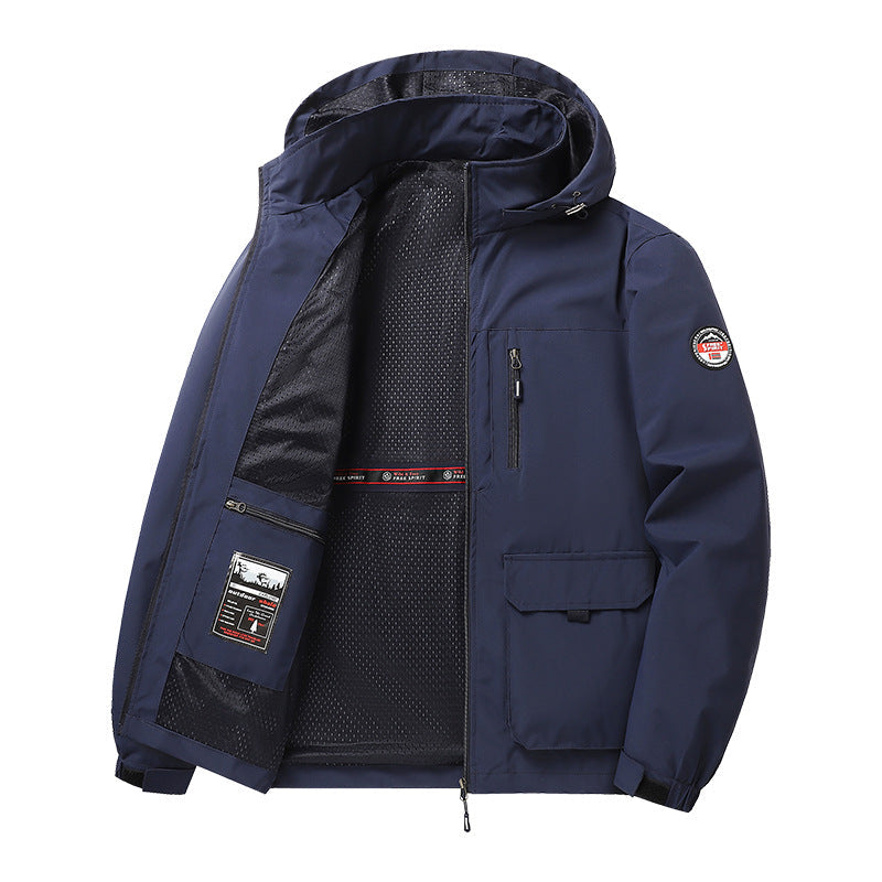 Men’s Lightweight Hooded Utility Jacket-Detachable Hood & Multi-Pocket Design